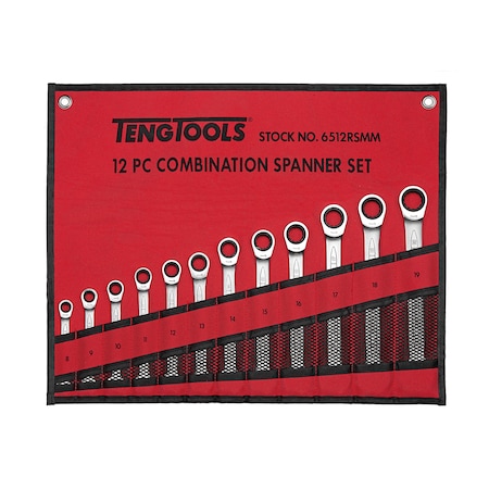 Teng Tools 6512RSMM 12 Piece 8 to 19mm Ratcheting Combination Spanner 6512RSMM